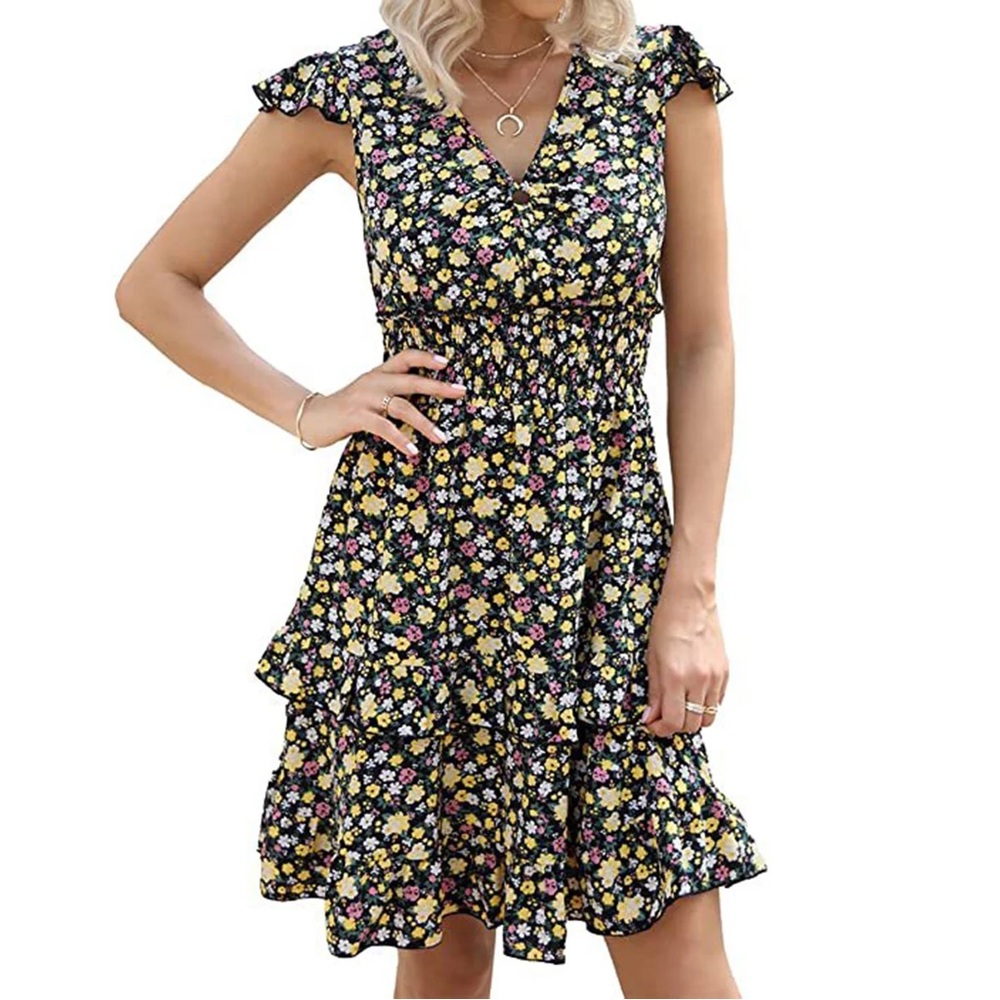Floral Ruffle Sleeve Dress